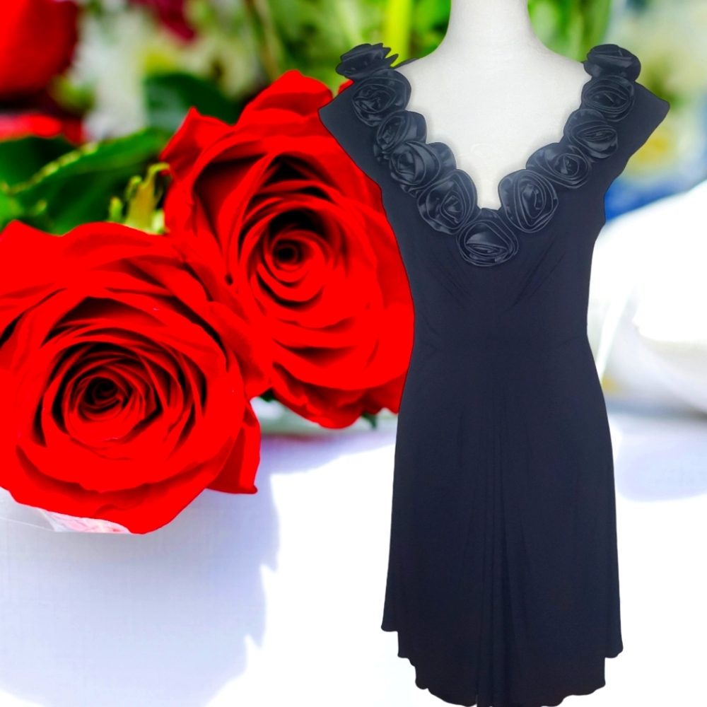 OC by Oleg Cassini Rose Embellished Black Tie Cocktail Dress